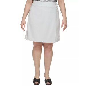 CALVIN KLEIN Plus and Petite Size Scuba-Crepe A-Line Wrap White Skirt NWT